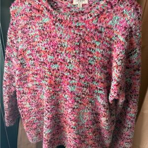 Umgee Multicolor Fuzzy Crewneck Sweater - Pink, Mint, Coral